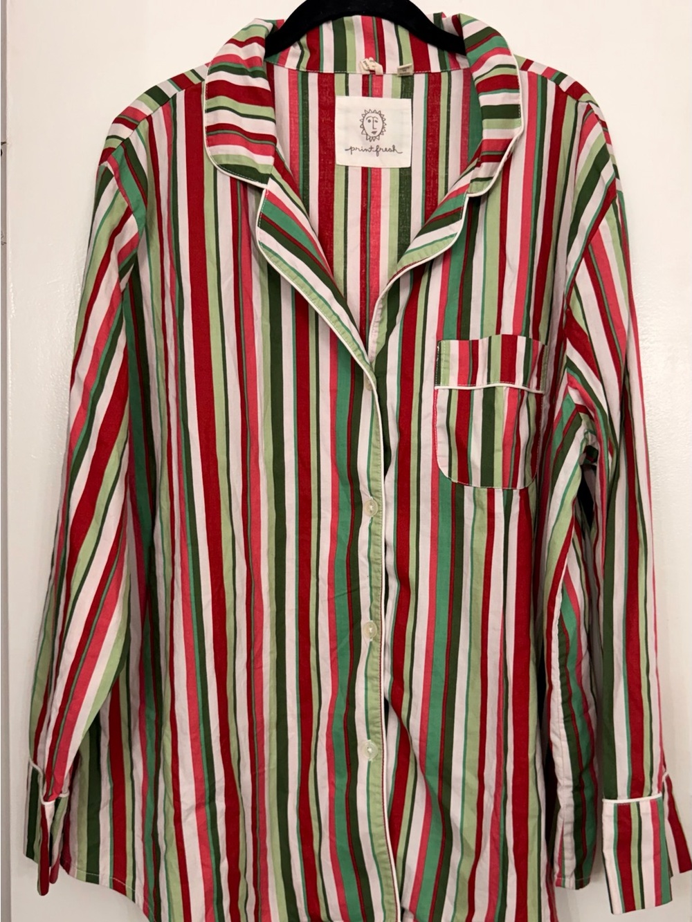 Printfresh Candy Cane Stripe Long Sleeve Top Red & Green Size XL
